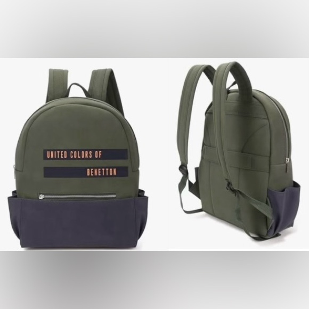 NWOT UNITED COLORS OF BENETTON POLYURETHANE LAPTOP BACKPACK,NEUTRAL COLOR SCHEME